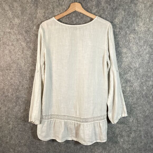 Terzo 100% Linen Roll Tab Sleeve Made In Italy Cotton Top Size M - Picture 3 of 13